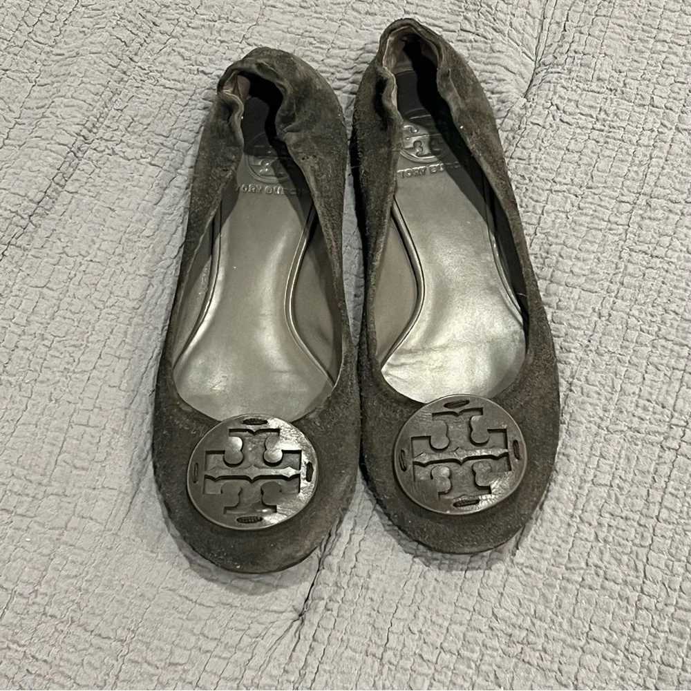 Tory Burch Reva Gray Heron Ballet Flat Suede Sz 8.5 Shoes